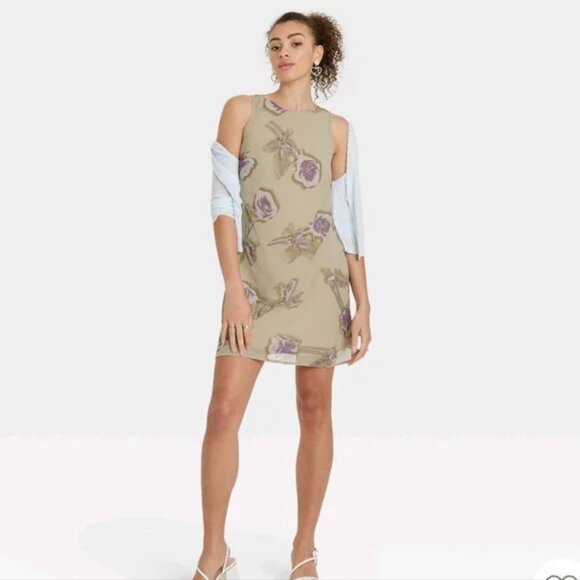 NEW Wild Fable™ Women's Mini Slip Dress Sage Green Floral - Picture 3 of 11